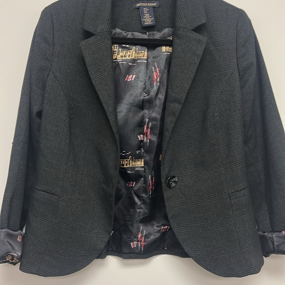 British Khaki Gray Plaid Elbow Patch Blazer Jacket Women's M - Picture 5 of 7